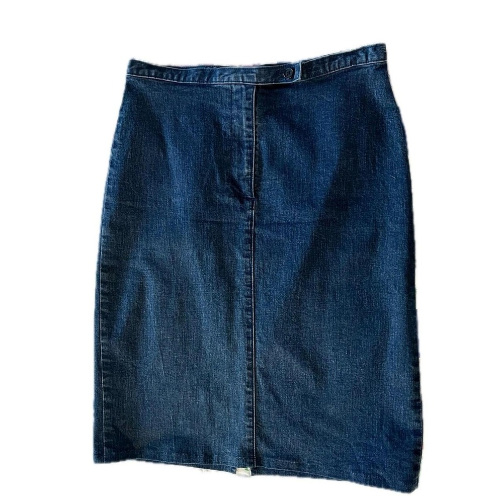 y2k Womens Blue Denim Skirt Size 6 Dark Wash Cotton Stretch Midi Girl Next Door